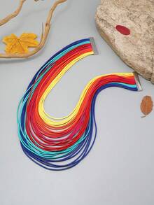 复古多层蜡线编织项链，女士时尚派对配饰短款围兜项链