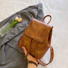 Simple Solid Color Backpack, Versatile Drawstring Storage Backpack, Mini Women's Simple Bag, Backpack, Large Capacity, Laptop Compartment, Portable, Suitable For Girls And College Students, Very Suitable For Offices, Universities And Schools And Travel