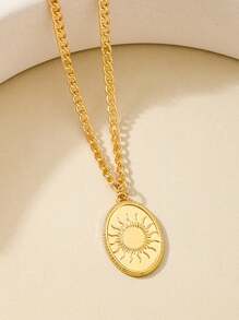 1pc Stainless Steel Sun Pendant Necklace, Unisex Daily/Party Jewelry