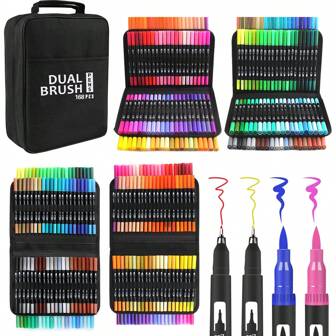 72-168 Color Dual Tip Drawing Pen Set - Fine & Broad Points For Detailed Artwork, Perfect For Calligraphy, Art Painting, Sketching - Vibrant Colors, Durable Plastic Handle School Supplies,Back To School