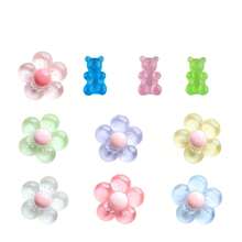 10pcs Jelly Shoe Charms! Transparent Flower + Small Bear, Essential For Campus And Street For Sweet Girls - Pink - View 1