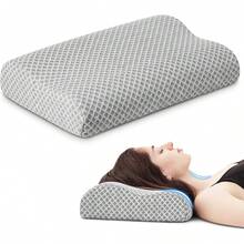 Travel Pillow Memory Foam Pillows, Ergonomic Wave Cervical Neck Pillow For Neck Pain Relief, Compressible Medium Firm Side Sleeper Pillow, Ideal For Camping, Office, Home & Bed (Light Grey, S) - 紫色 - 查看 7