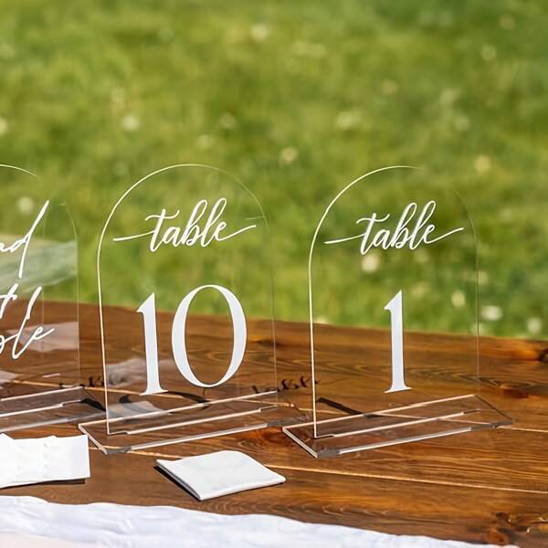 Mirror Arch-Shaped Table Number With Stand, Printed With Table Numbers 1-20, Suitable For Wedding Banquet, Events, Parties, And Restaurants