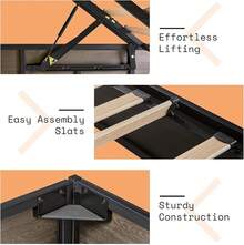 Full / Queen / King Size Lift Up Storage Bed Frame With Hydraulic Gas Lift - Rustic Grey Wood Platform, Large Underbed Storage - 灰色 - 查看 6