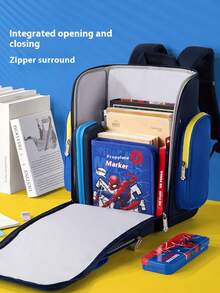 Mochila Disney Spider-Man para Estudiante de 1er Grado Mochila Marvel que Reduce el Peso y Protege la Columna Vertebral Fibra de Poliéster Azul Oscuro Temporada de Regreso a la Escuela - Pieza única - Ver 5