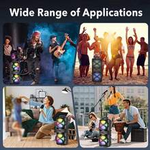 Giochem Portable Wireless Speaker With Colorful Lights Sound Amplification Subwoofer, Dual 6.5-Inch Speakers Support USB, AUX Input, FM/TWS, Memory Card Slot, LED Light - Suitable For Indoor Dance, Outdoor Camping, Square Dance, Indoor Karaoke, Family Party, Camping Sound System | Modern Speaker System - màu đen - Xem 4