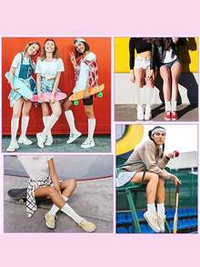 1/3/6/10双装男女通用宽松袜，柔软加长，秋冬季针织宽松保暖袜，透气吸汗，白色，万圣节和圣诞节礼物，舒适保暖 - 彩色 - 查看 6