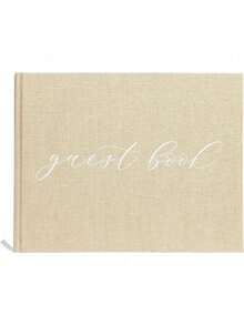 Linen Wedding Guest Book With White Script - Classic Elegant Wedding Decor, Perfect For Bridal Showers And Weddings, Includes Pen For Guests - 100 Pages, 7"X9", Beige Burlap - 粗麻布留言簿 - 查看 1