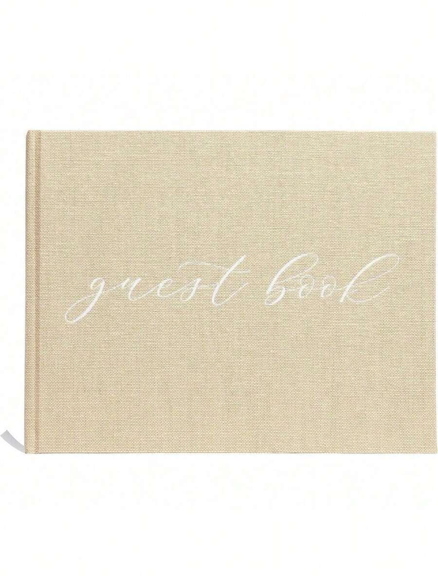 Linen Wedding Guest Book With White Script - Classic Elegant Wedding Decor, Perfect For Bridal Showers And Weddings, Includes Pen For Guests - 100 Pages, 7"X9", Beige Burlap - 粗麻布留言簿 - 查看 1