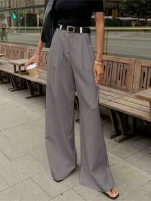 Straight, Wide-Leg Suit Pants. Floor Length - 灰色 - 查看 2