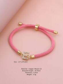 2025新款水钻A-Z字母手链，可调节粉色编织手链，简约风格，女士珠宝礼物