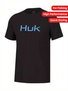 Plus Size Huk Men High Performance Fishing T-ShirtCotton Quick Drying Short Sleeve Round Neck Black Blue Logo-Smooth Lightweight Fabric Comfortable For All Seasons Fishing Shirt Size L-3XL 4XL 5XL - 黑色 - 查看 2