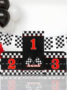 4 piezas de 27*27cm Cajas de fondo para fiesta de carreras de coches, diseño de podio a cuadros negros y blancos, decoración de fiesta de cumpleaños con tema de carreras, cajas con diseño de bandera de carreras, accesorios de fiesta de cumpleaños, decoración de fondo para fotos de autos de carreras