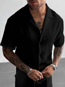 Men's Casual Vacation Summer Outings And Daily Use, Featuring A Classic Solid Color Loose-Fitting Short-Sleeve Shirt With A Button-UP Closure, Ideal For A Hawaiian Beach Getaway, Music Festivals, And Everyday