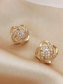 1 件时尚精致的几何设计耳环，简约优雅的耳环适合作为青少年的礼物，双面印花木质泪珠吊坠耳环适合女性日常佩戴 - 金色 - 查看 2