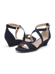 Women Wedge Sandals Adjustable Ankle Strap Open Toe Platform Low Wedge Work Wedding Party Dating Prom Pump Wedge Sandals - Navy Blue - View 5