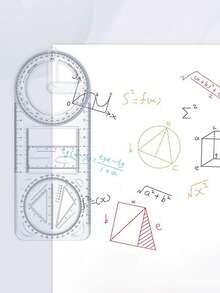1 pieza Regla de dibujo multifunción, regla geométrica para estudiantes de secundaria y universidad, regla triangular transportador, plantilla matemática para escuela secundaria y preparatoria, regla plantilla de dibujo - Multicolor - Ver 7