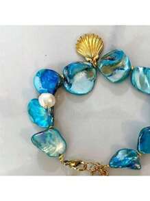 1 peça elegante e moderna para férias na praia, concha, estrela do mar, concha, pulseira de pérola falsa, adequada para mulheres, joias de resort e festa