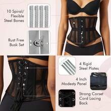 Women's Waist Training Underbust Corset Steel Boned Body Shaper, Halloween Christmas New Year - 白色-拉鍊 - 查看 6
