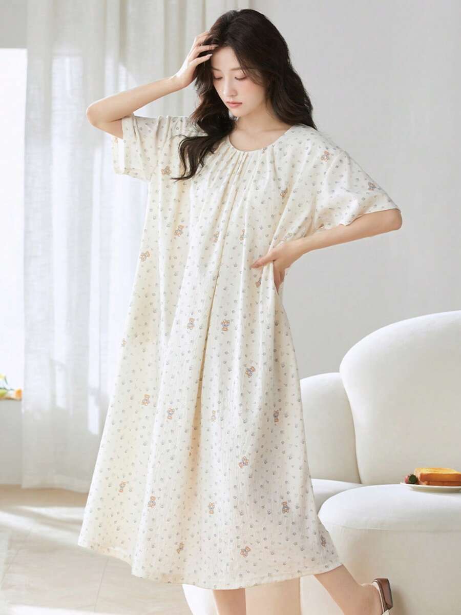2 Sets For Women's Summer Wear, Thin, Short Sleeves, Manga Girl Crew Neck, Home Wear, Pajamas, Can Also Be Worn Going Out, 2-Piece Set - 白色 - 查看 1
