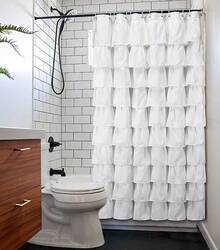 White Shower Curtain Fabric Ruffle For Bathroom,70in Long - White - View 5