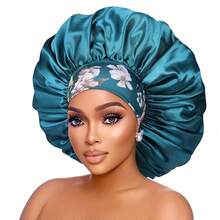 1pc Large Size Wide Brim Design Adjustable Elastic Band Floral Strap Hair Bonnets For Curly & Straight Hair - Multicolor - View 4