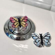 2 Pc Beautiful Gradient Color Imitation Butterfly Toilet Flush Assist Button, Bathroom And Bedroom Accessories, Car Interior Diy Small Ornaments, Can Be Used As Drawer Handles, Wardrobe Handles, Protect Manicures, Making Your Life More Comfortable