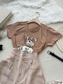 Camiseta blusa T-Shirt Feminina Algodão Com estampa de urso, algodão confortável e moderno!!!