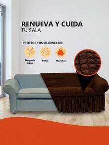 Protector Cubre Sala Stretch Fit Falda Bubble 3 Piezas - Marrón - Ver 4