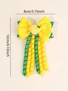 2 件柠檬色 Korker 蝴蝶结，适合女孩卷曲黄绿色罗缎丝带蝴蝶结鳄鱼夹，可爱柠檬闪光风车蝴蝶结发夹，可爱水果蝴蝶结发夹，青少年发饰 - 黃色 - 查看 4