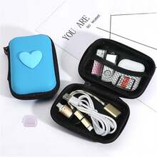 迷你数码包电子收纳包，手机充电器数据线收纳包，拉链式钱包，USB充电器耳机收纳包，非常适合U盘、硬盘、耳机等等！适用于耳机数据线充电器EVA心形收纳包防摔拉链包 - 彩色 - 查看 5