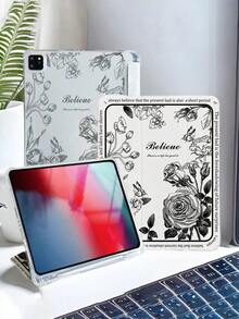 Black Rose Flower 3-Fold Tablet Case With Stand, Pen Slot & Auto Sleep/Wake For IPad Pro 10.5 7th/8th/9th Gen, IPad Air 4th, IPad Pro 11-Inch - Multicolor - View 1