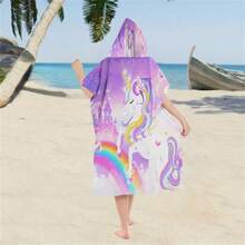 独角兽连帽沙滩巾，独角兽设计，带帽，超柔软吸水超细纤维，适用于泳池、浴室、海滩 - 可机洗，泳池配件 | 富有想象力的设计 | 高品质纺织品，美容院家居浴室适用沙滩巾