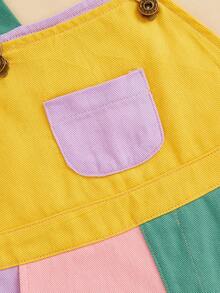 Toddler Boy Girl Overalls Shorts Contrast Color Sleeveless Suspender Romper With Adjustble Shoulder Strap - 粉色 - 查看 5