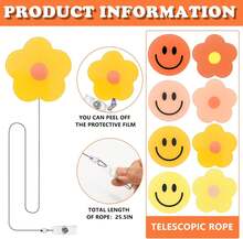 8Pcs Flower And Smile Badge Reel With Clips Back To School Retractable Cord Orange Yellow ID Badge Reel Name Tag Badge Holder For Office Hospital Teachers Students Favor - 黃色 - 查看 6