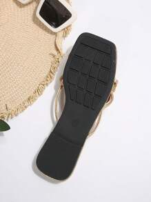 女士法式平底金色花朵系带凉鞋，夏季户外穿着新款时尚凉鞋，适合约会、购物、派对 - 金色 - 查看 9