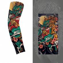 男士防晒袖套 - UPF 50+ 运动压缩降温袖套 - 独特的纹身袖套礼物 仿真纹身臂套 秋季服装 万圣节装扮 黑色男士袖套礼物