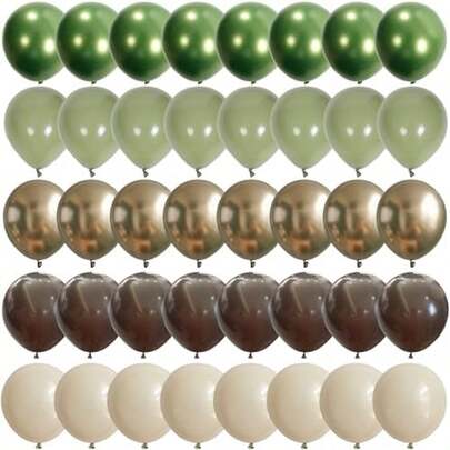 60pcs Sage Green, Brown Balloons, Olive Green, Coffee, Metallic Gold Eucalyptus Latex Balloons, Camouflage Military Hunting Balloons, Suitable For Forest Theme Baby Shower, Birthday Party Decorations