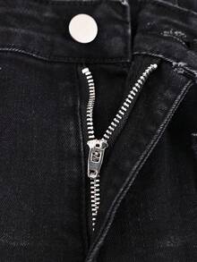 【显瘦复古风】女士高腰直筒牛仔裤 | 显瘦复古风 | 弹力混纺面料 | 休闲复古蓝 | 经典纽扣设计 | 日常时尚 - 黑色 - 查看 8