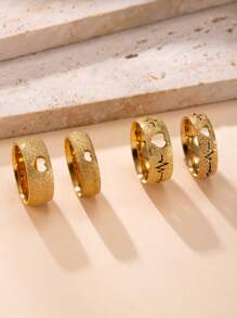 2pcs 8mm, 6mm Stainless Steel Hollow Heart, Cardiogram Matte Finish Rings Set, Suitable For Daily Wear Or Gift