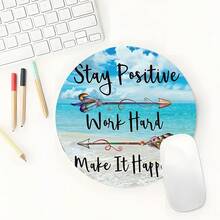 1 件励志名言圆形鼠标垫蓝色桌垫橡胶底座防滑桌面配件小鼠标垫 7.8*7.8 英寸适用于办公室家居，可作为男士女士生日、圣诞节、情人节万圣节的礼物