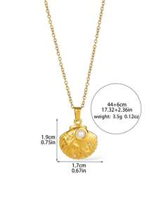1pc Tropical Vacation Seashell Inlaid Pearl Titanium Steel Necklace For Women, Fashion Choker Necklace For Holiday And Daily Wear, Gift