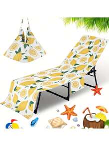 1 pieza Funda para silla de playa con estampado de fruta y bolsillo lateral, funda de toalla de microfibra para silla de tumbona, adecuada para tumbonas, piscina, tomar el sol, jardín, playa, hotel, portátil y antideslizante