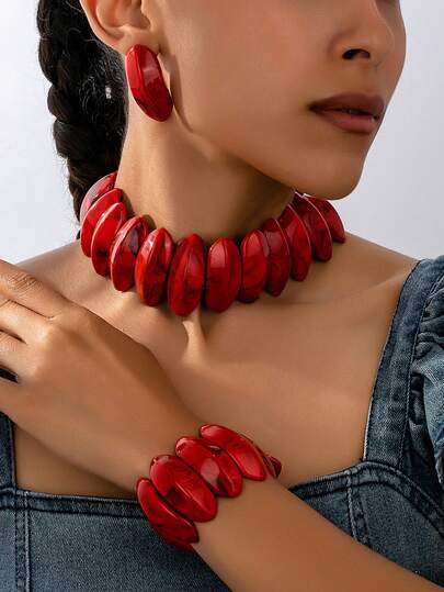 4pcs Handmade Ombre Geometric Necklace, Bracelet, Earrings Jewelry Set, Elegant & Exquisite For Women