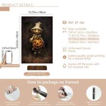 1pc Scarecrow With Pumpkin Wall Art Print Vintage Halloween Painting Spooky Decor Rustic Decor Dark Rustic Gothic Print Dark Victorian College Art For Home, Bedroom, Kitchen, Living Room, Bathroom, Hotel, Coffee Shop, Office Decoration, Halloween Wall Art, Modern, Vintage Home Decor Halloween Decor Fall Decor Room Decor