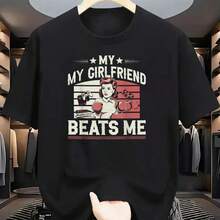 My Girlfriend Me Funny T-Shirt Print Short Sleeve T-Shirt T Shirt Black T Shirt Printed Short Sleeve T-Shirt For Summer Graphic Tees Graffiti Shirt Round Neck Oversized T Shirt Sleeve Casual T-Shirt, Street Hip Hop Style T-Shirt 100% Heavy Cotton All-Season Wear Individuality Unisex Top Gifts For Girlfriend Boyfriend - 黑1 - 查看 2