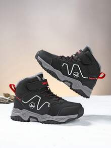 1 Pair Children Fleece Outdoor Hiking Shoes, Kids' Winter Shoes, Warm & Comfortable, Suitable For Boys/Girls Daily Casual And Outdoor Hiking/Camping, New Autumn/Winter Collection - Black - View 6