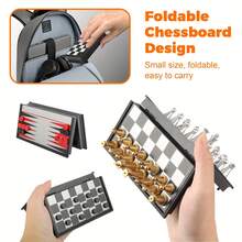 1 套迷你磁性国际象棋棋盘游戏，小型便携式折叠国际象棋旅行套装，经典西洋双陆棋套装