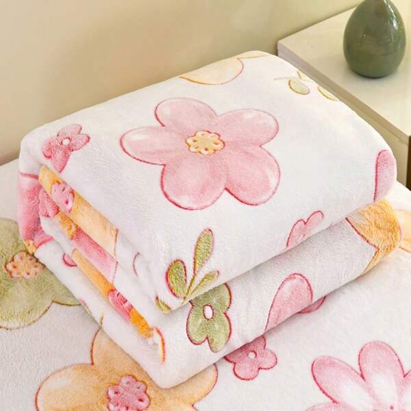 1pc Snowflake Fleece Printed Blanket, Cute Simple Design Throw Blanket For Holiday Party, Pets, Office Nap, Sofa, Air Conditioning Warmth In Summer, Bedding