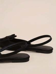 Geeyea Ladies' Flat Bottomed Pointed Bow Single Shoes - Black - View 4